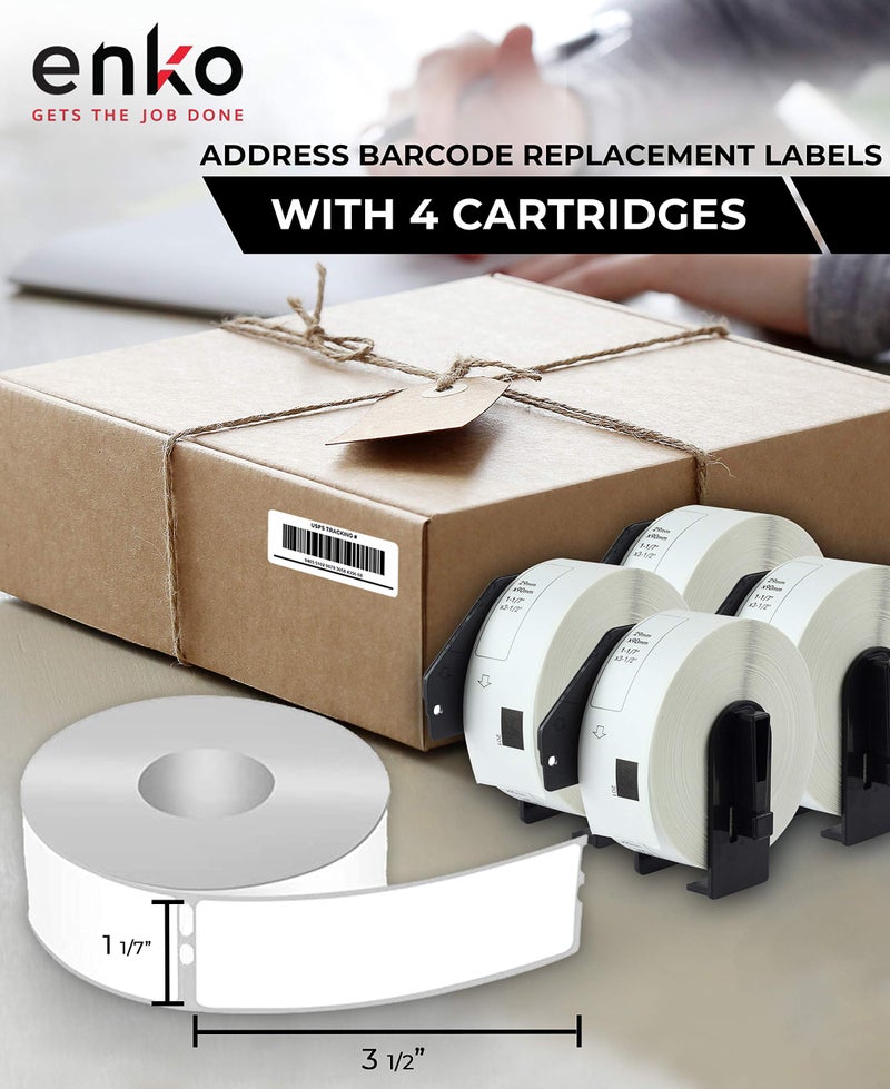 enKo Products enKo - Compatible DK-1201 Standard Address 1-1/7" x 3-1/2" Replacement Labels, Compatible for Brother QL Label Printers [12 Rolls / 4800 Labels with 4 Refillable Cartridge Frame] - Image 2
